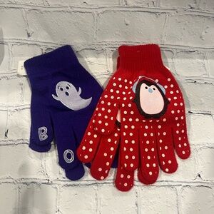 Red and Purple Mittens with Playful Designs